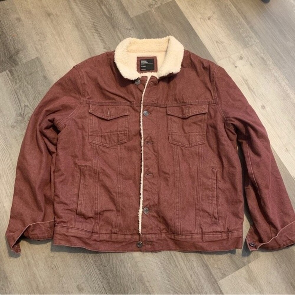 Sunrise Kingdom Men’s Sherpa Lined Denim Jacket XL Maroon Corduroy Trucker Coat